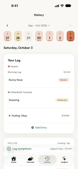 PollenPath History screen