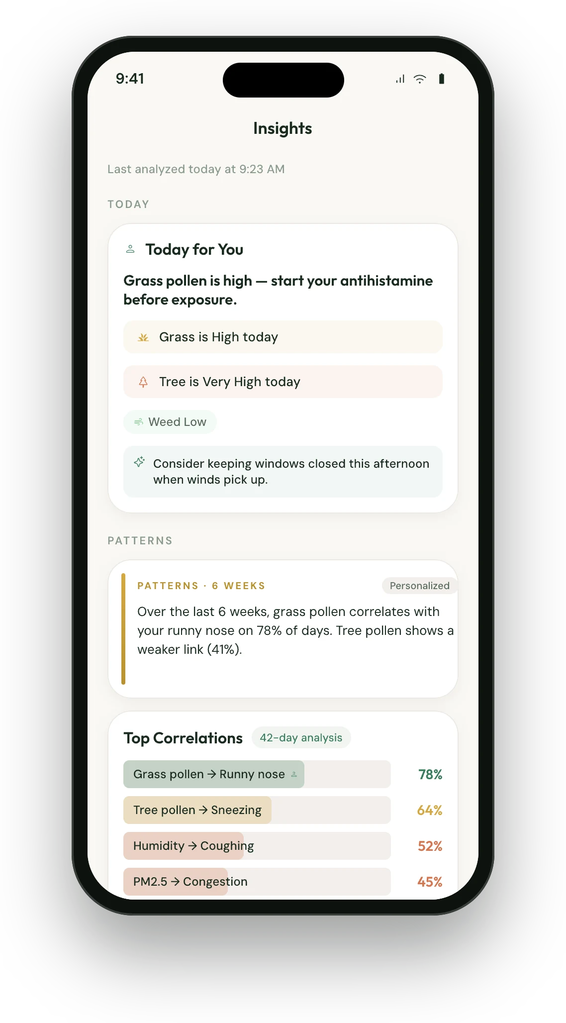 PollenPath Insights screen